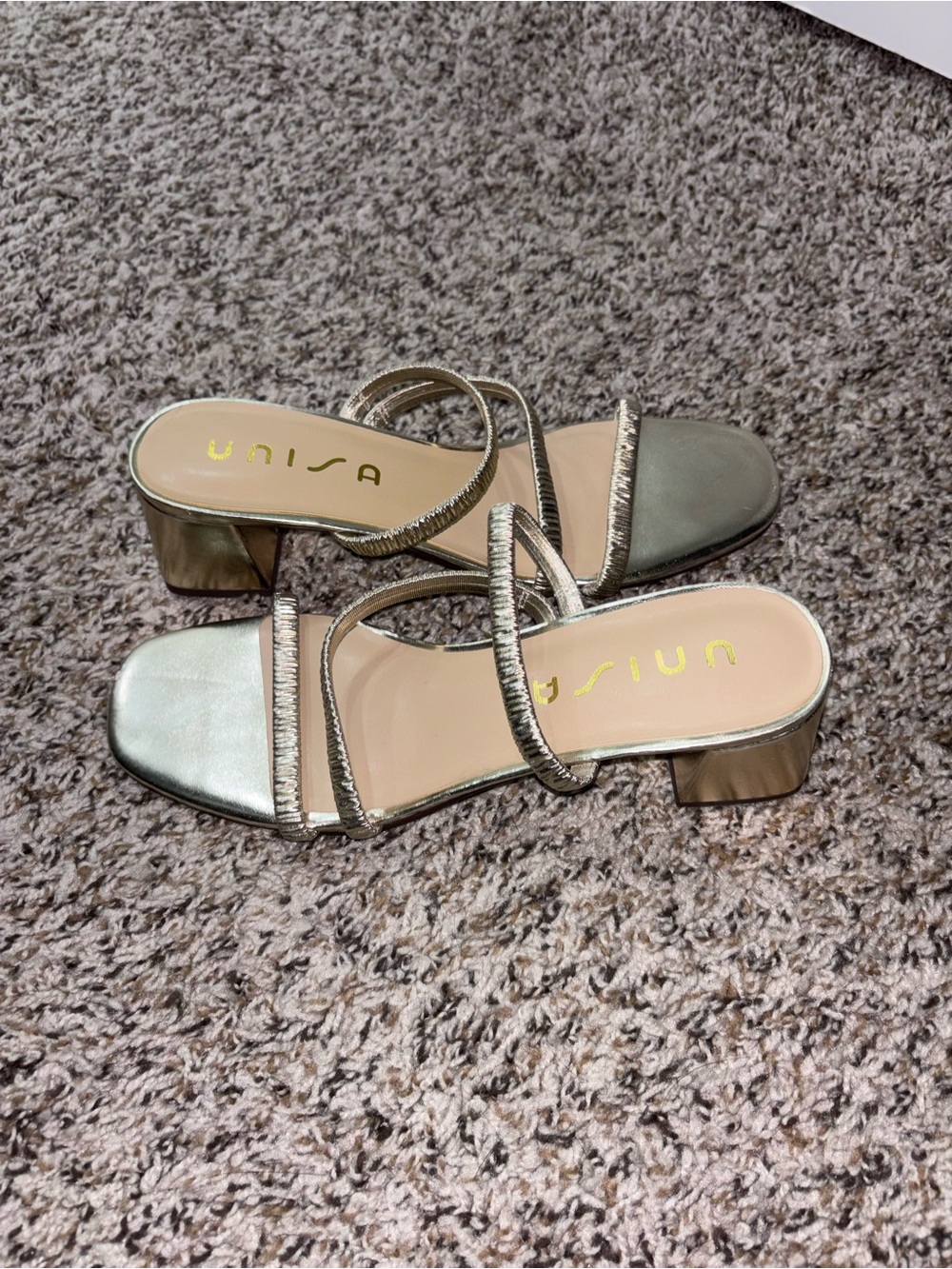 Unisa Metallic Gold Strappy Low Block Heel Sandals
